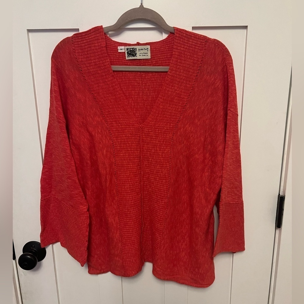 Habitat Clothes to Live In Lagenlook 3/4 Sleeve Pullover V-Neck Linen Blend M
